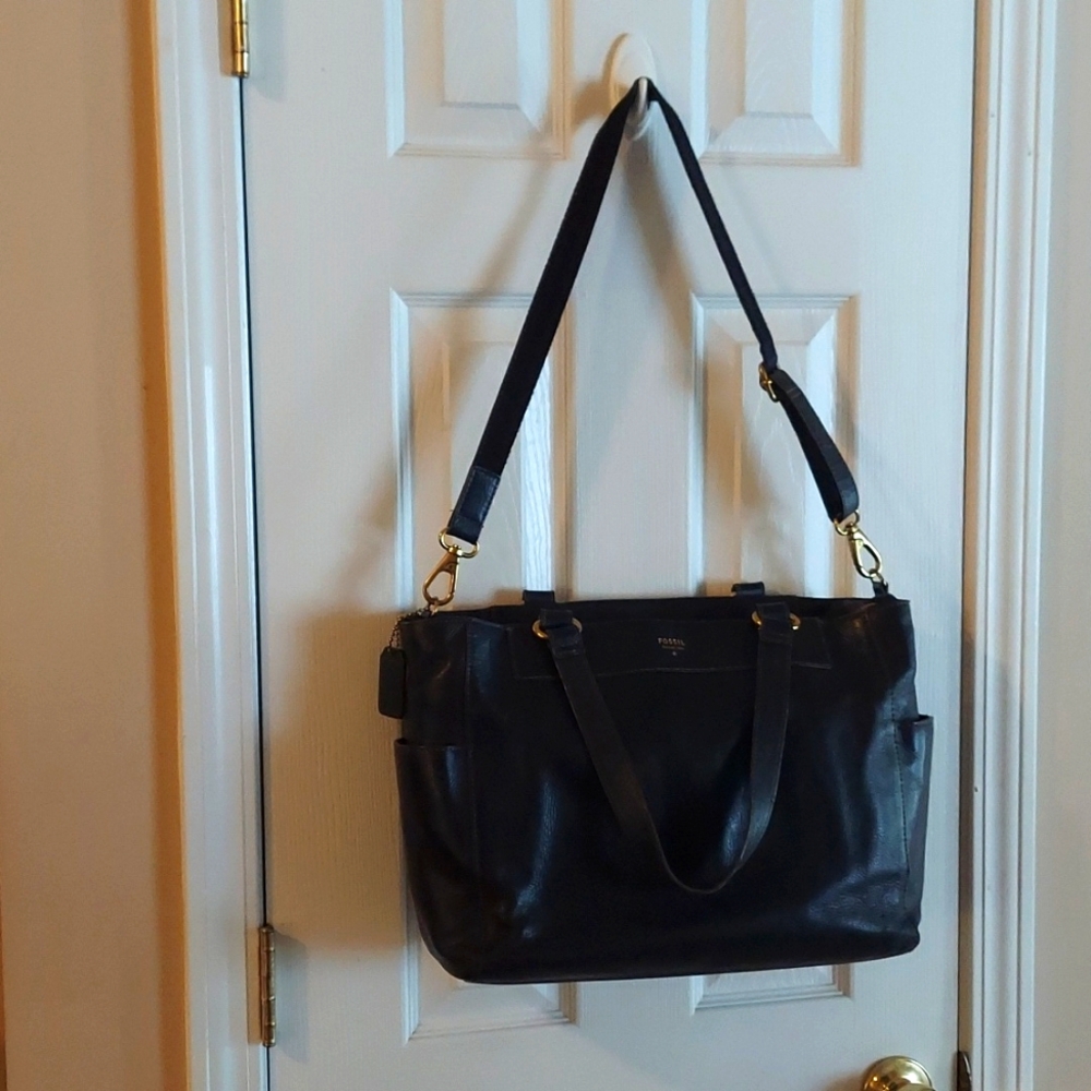 Y2K FOSSIL PEBBLE LEATHER MESSENGER EXECUTIVE BAG BLACK ISSUE NO. 1954 - EUC!